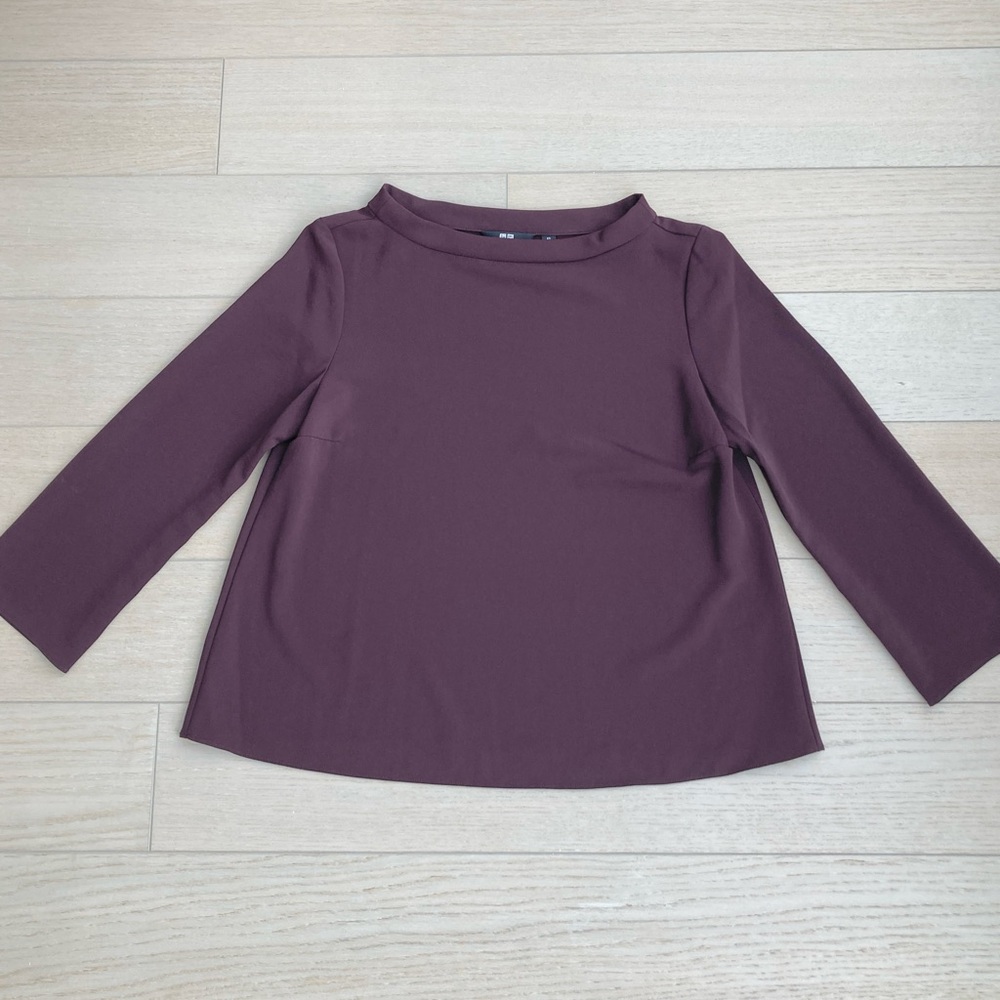 Uniqlo Skipper Collar 3/4 Sleeve Blouse | Dark Plum | XS
